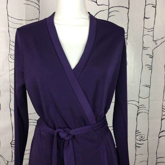 Classy Long Sleeve Purple V Neck Wrap Midi Dress womens XS The Limited - Picture 3 of 9